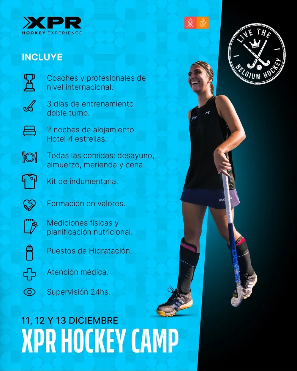 Lo que incluye el XPR Hockey Camp: coaches internacionales, doble turno, hotel 4 estrellas, todas las comidas, kit, atención médica y supervisión 24 horas